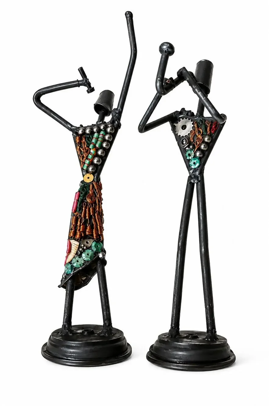 Unique Singer & Saxophone Scrap Metal Sculptures